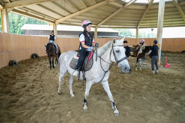 승마 배우는 초등학생들