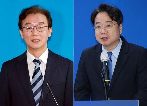 민주당 전재수 의원(왼쪽)과 이재성 전 부산시당위원장