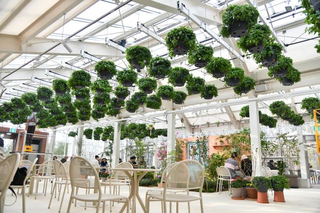 행잉플라워 등으로 꾸며진 정원지원센터와 카페 포레스트 내부