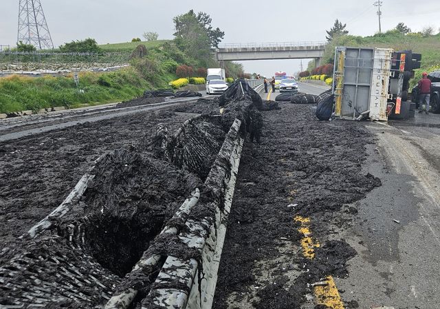 도로로 쏟아진 물김