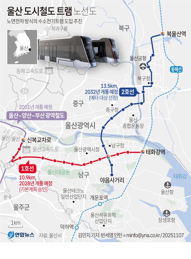 [그래픽] 울산 도시철도 트램 노선도