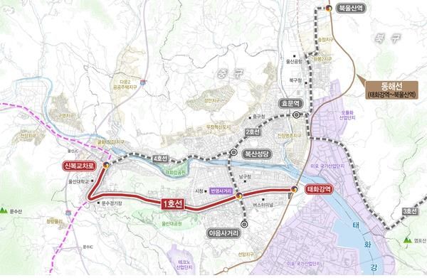 울산 도시철도 1호선 위치도