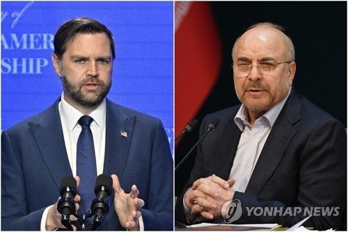 밴스 미국 부통령(왼쪽)과 갈리바프 이란 의회 의장