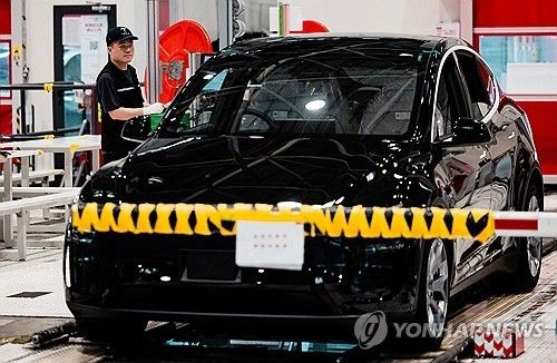 중국 상하이의 테슬라 기가팩토리 조립라인