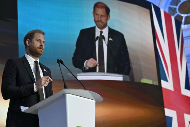 23일 우크라이나 수도 키이우에서 열린 안보 포럼에서 연설하는 해리 왕자 