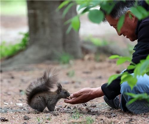 청설모 '찌루'와의 따뜻한 교감 