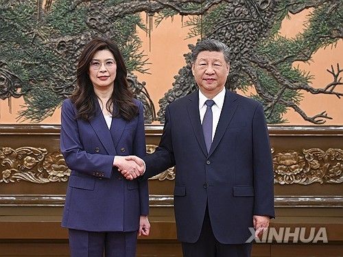 시진핑 중국 국가주석(우측)과 정리원 대만 중국국민당 주석