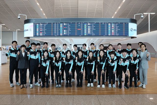 출국하는 탁구 대표팀