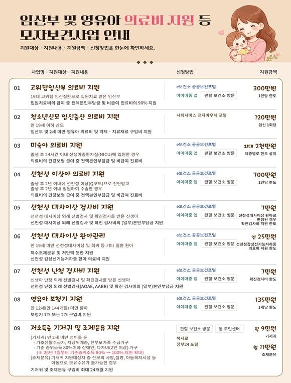 임산부 및 영유아 의료비 지원 등 모자보건사업 안내문