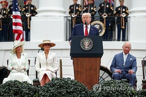 찰스 국왕 환영식서 발언하는 트럼프 대통령