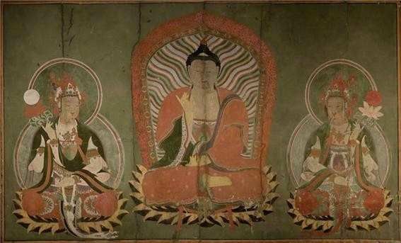 '부산 범어사 대웅전 벽화' 중 약사여래삼존도