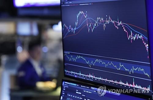 뉴욕증권거래소 트레이더의 모니터 차트 화면