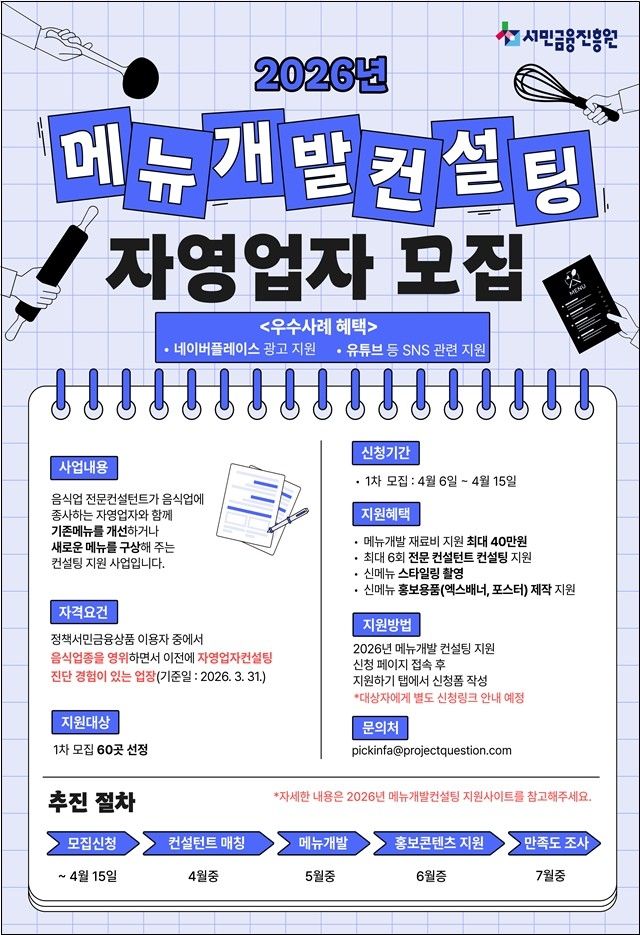 서금원, 자영업자 메뉴개발컨설팅 