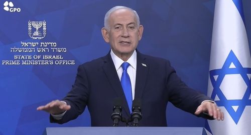 영상 메시지 발표하는 베냐민 네타냐후 이스라엘 총리