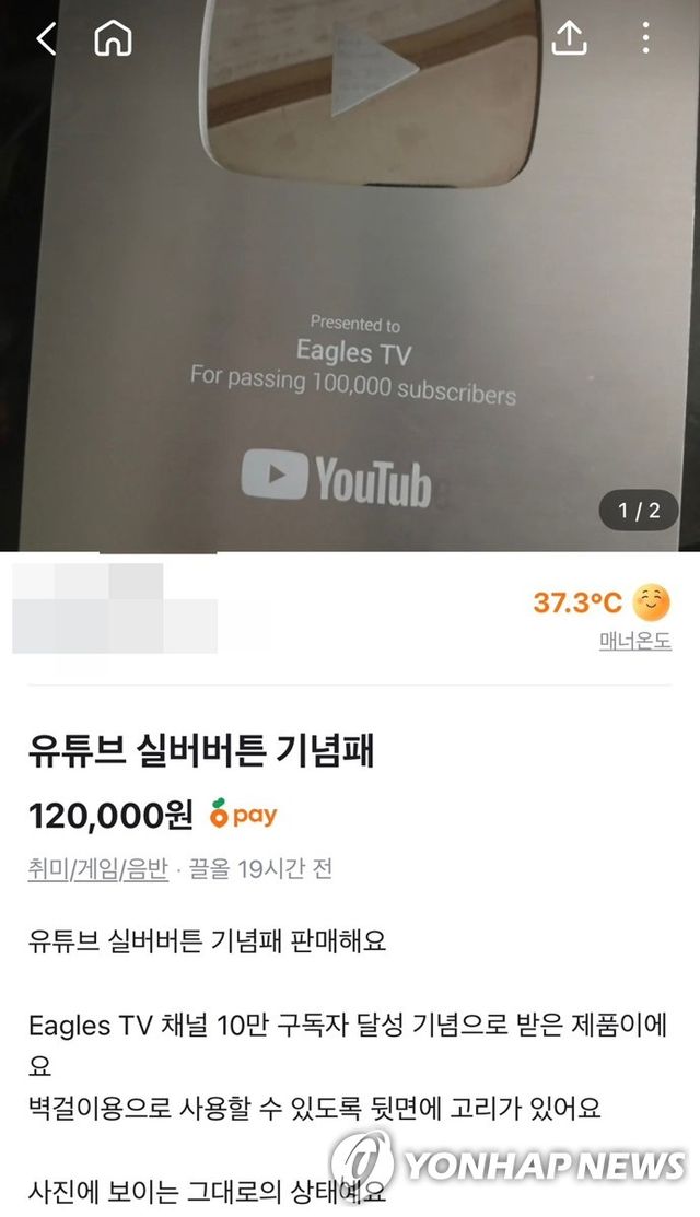 당근마켓에 올라온 이글스TV 실버버튼