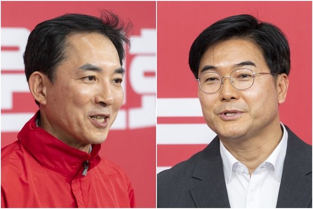 부산 북갑 경선하는 박민식 전 국가보훈부 장관(왼쪽)과 이영풍 전 KBS 기자