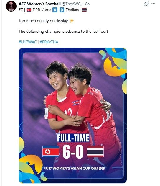 북한의 태국전 승리 소식을 전한 AFC.