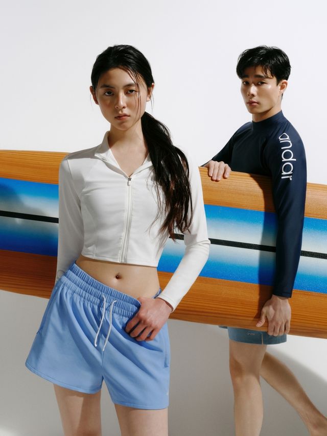 안다르 스윔웨어 '풀앤비치 집업 래쉬가드+스윔팬츠'