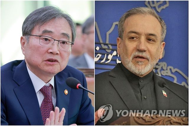 조현 외교부 장관(왼쪽)과 아바스 아라그치 이란 외무부 장관