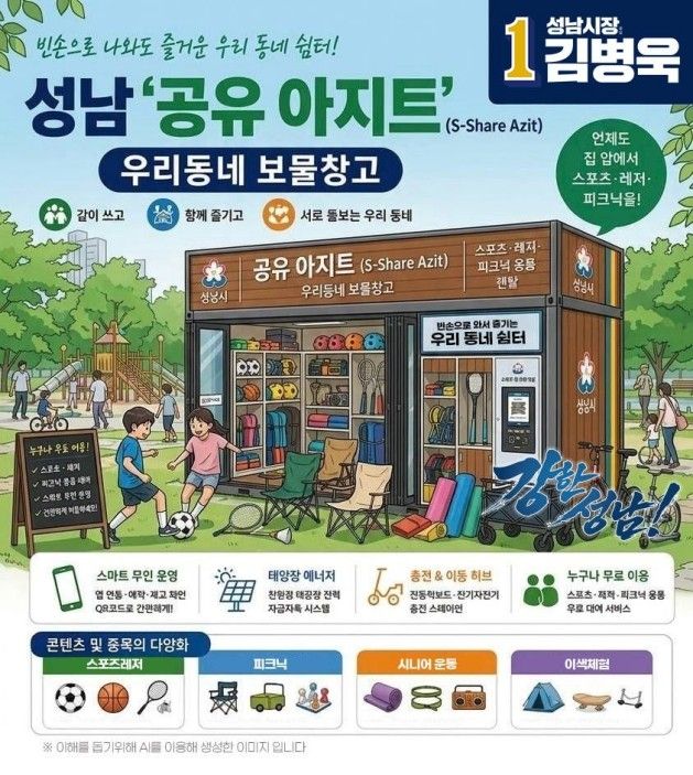 스포츠·피크닉물품 대여거점 조성 '성남 공유아지트' 공약 