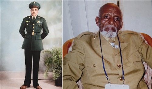 Photos of Wakjira's father, an Ethiopian Kagnew Battalion veteran of the Korean War, during his younger years and during his visit to Korea in 2007. [Provided by Wakjira]