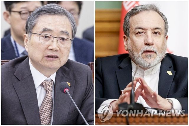 조현 외교부 장관(왼쪽)과 아바스 아라그치 이란 외무부 장관