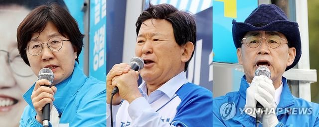 유세하는 고의숙·김광수·송문석 제주교육감 후보