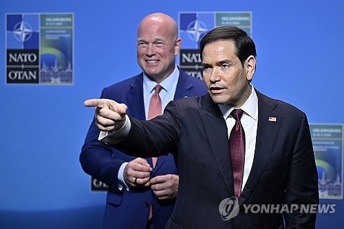 22일 스웨덴 헬싱보리에서 열린 나토 외무장관 회의 후 기자회견을 하는 마코 루비오 미국 국무장관 [EPA=연합뉴스. 재판매 및 DB 금지] 