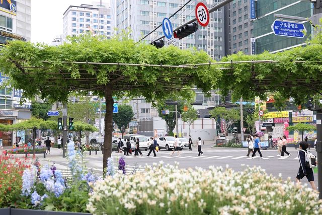 구로구청 앞 사거리 녹색 그늘쉼터