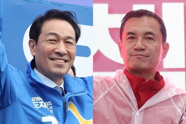더불어민주당 우상호 후보(왼쪽)와 국민의힘 김진태 후보