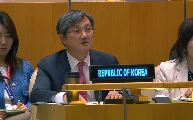 22일(현지시간) NPT 평가회의 폐막회의에서 발언하는 김상진 주유엔대표부 차석대사