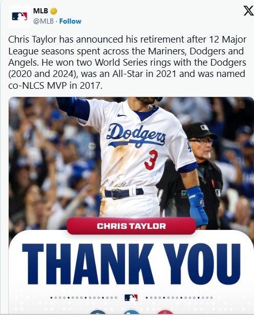크리스 테일러의 은퇴를 알린 MLB 