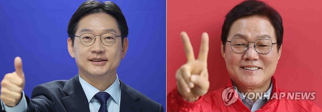 왼쪽부터 김경수·박완수 경남지사 후보