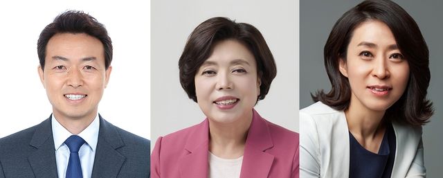 더불어민주당 김종천, 국민의힘 신계용, 개혁신당 고금란 후보(왼쪽부터)