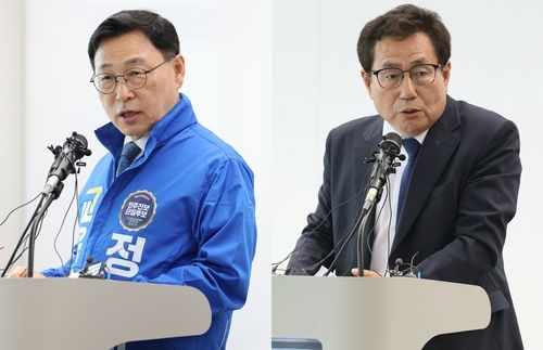 정근식(왼쪽)·한만중 서울시 교육감 후보