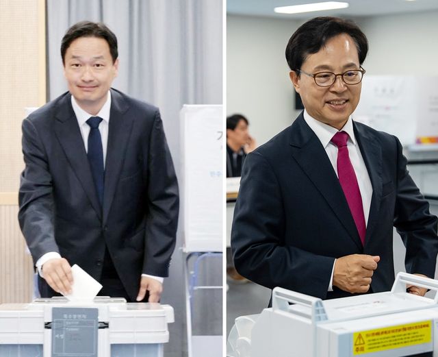 사전 투표하는 김영빈·윤용근 후보