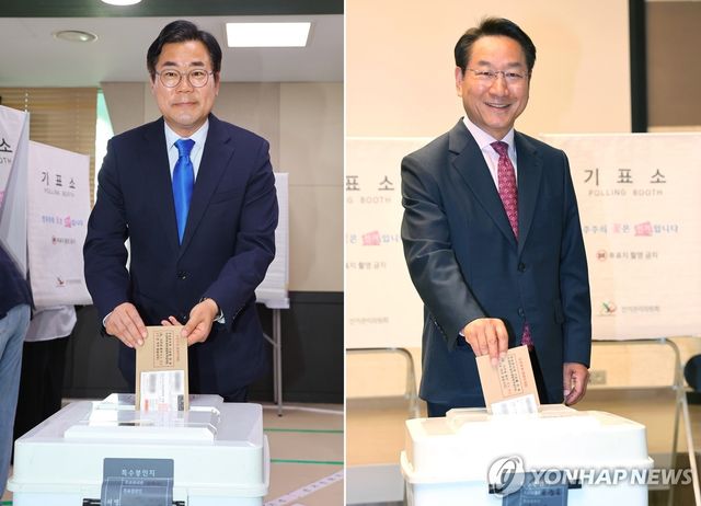사전투표 하는 박찬대·유정복 후보