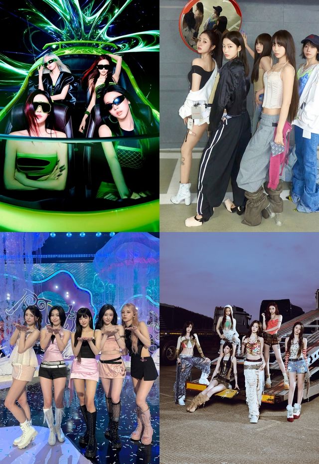 에스파(좌상), 르세라핌(우상), 있지(좌하), 베이비몬스터(우하)