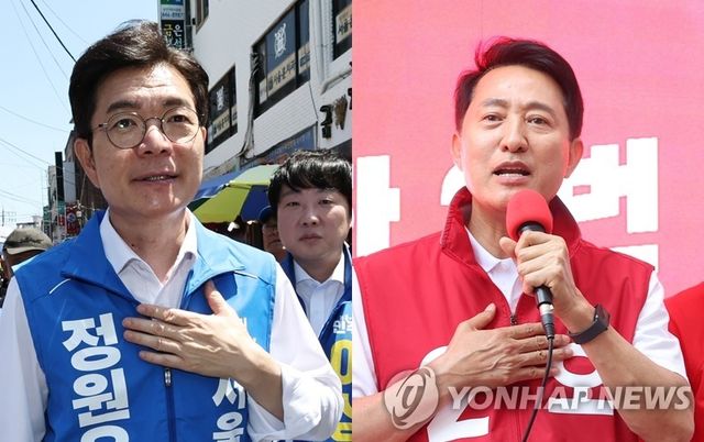 주말 유세 나선 민주당 정원오·국민의힘 오세훈 서울시장 후보