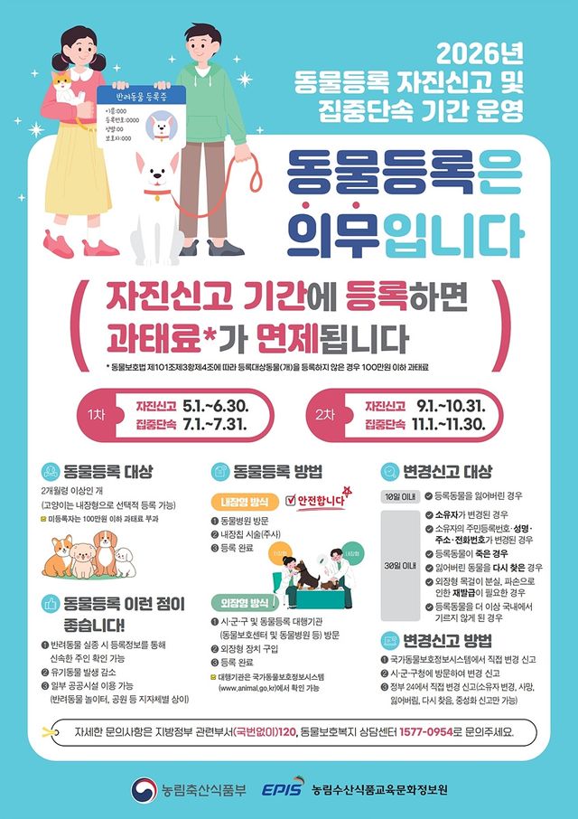 양천구 등록동물 자진신고 기간 운영