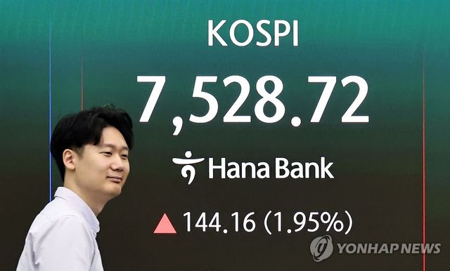 코스피 상승 개장, 장중 7,500 돌파