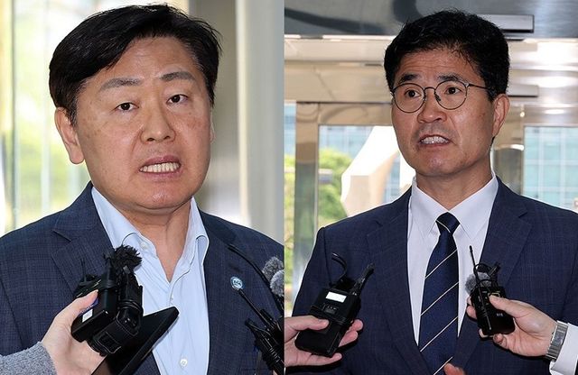 경찰 출석한 김관영(왼쪽) 예비후보와 이원택 예비후보