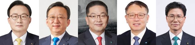 (왼쪽부터) 이환주 KB국민은행장, 정상혁 신한은행장, 이호성 하나은행장, 정진완 우리은행장, 강태영 NH농협은행장 [연합뉴스 자료사진]