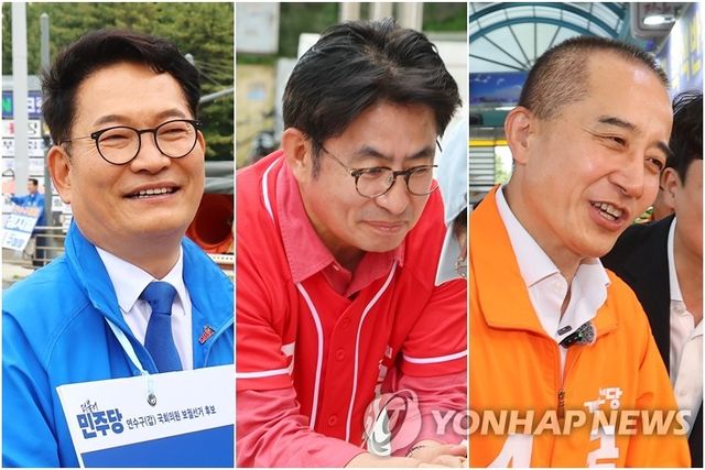 인천 연수갑 민주당 송영길(왼쪽부터)·국민의힘 박종진·개혁신당 정승연 후보