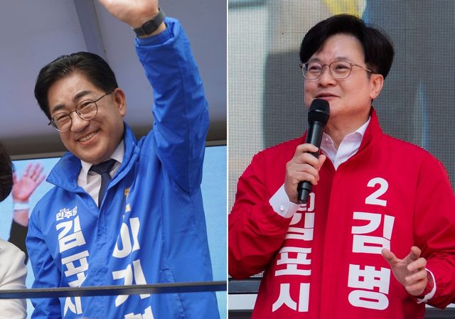 경기 김포시장 출마한 더불어민주당 이기형(왼쪽)·국민의힘 김병수 후보