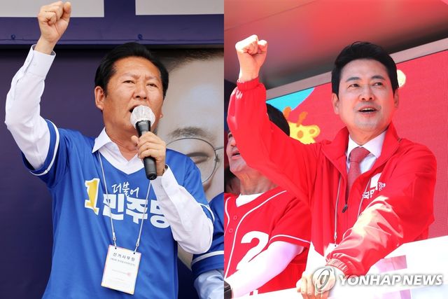 주말 유세하는 민주당 정청래·국민의힘 장동혁 선거대책위원장