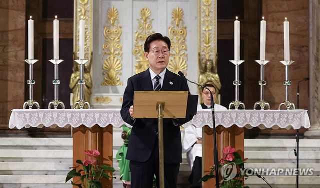 특별 미사 기념연설하는 이재명 대통령