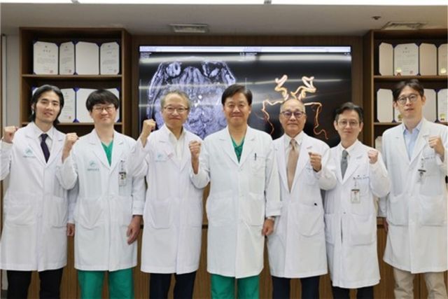 2만례 달성 기념 촬영하는 서울아산병원 뇌혈관팀
