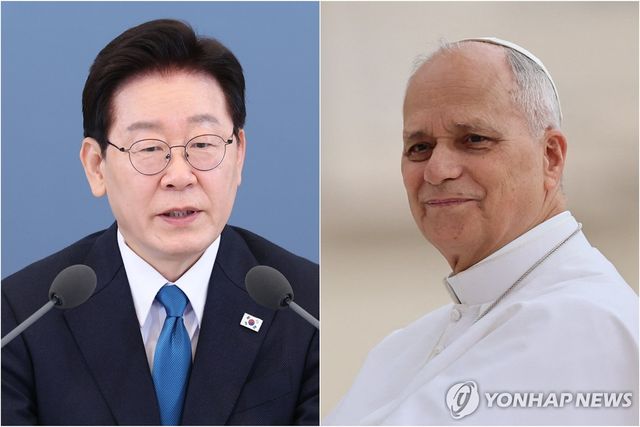 이재명 대통령(왼쪽)과 레오 14세 교황