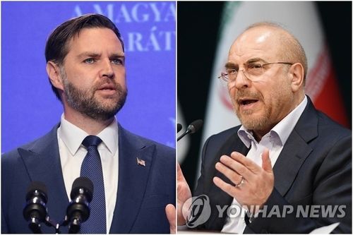 JD 밴스 미국 부통령(왼쪽)과 모하마드 바게르 갈리바프 이란 의회 의장